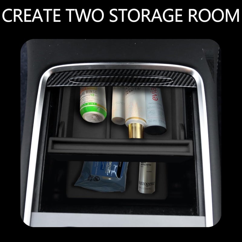 AZGaea Double Layer Center Console Organizer 5PCS for Tesla Model Y 2021-2024 Model 3 2017-2023, TPE Under Seat Storage Box, Cup Holder, Camera Cover Compatible with Tesla Model 3/Y Accessories, Black - Image 3